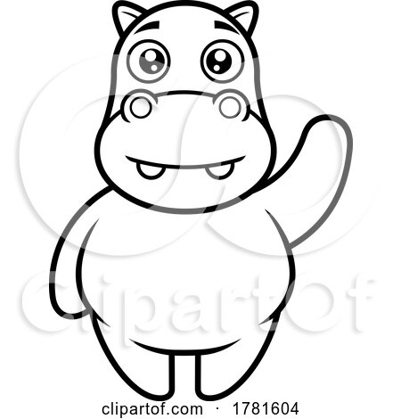 Cartoon Black and White Waving Hippo by Hit Toon