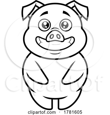 Cartoon Black and White Grinning Pig by Hit Toon