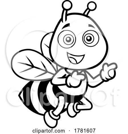 Cartoon Black and White Happy Bee Pointing by Hit Toon