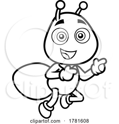 Cartoon Black and White Ant Pointing by Hit Toon