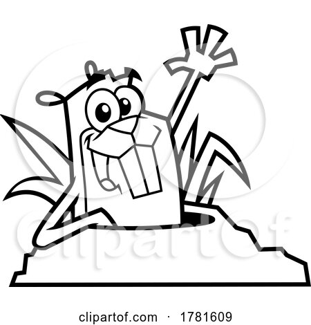 Cartoon Black and White Gopher or Marmot Waving by Hit Toon