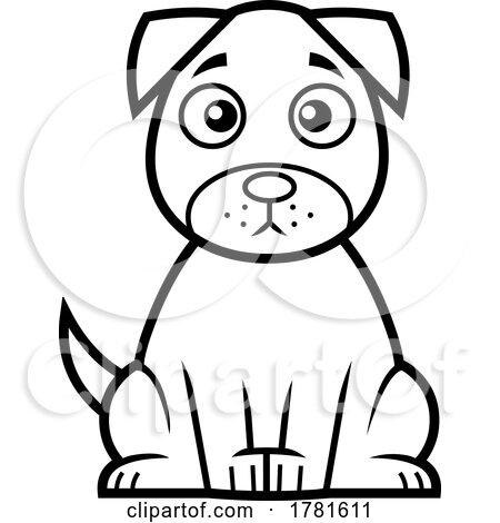 Cartoon Black and White Dog Sitting by Hit Toon