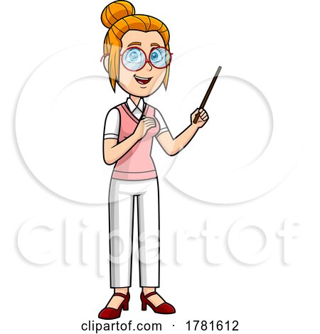 Cartoon Teacher Holding a Pointer Stick by Hit Toon