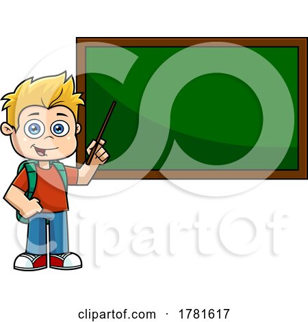 Cartoon School Boy at a Chalkboard by Hit Toon