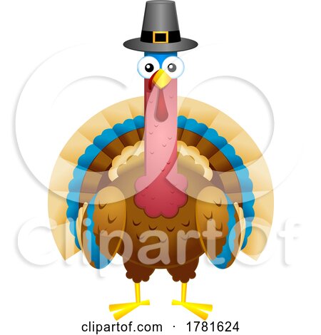 Cartoon Thanksgiving Turkey Wearing a Pilgrim Hat by Hit Toon