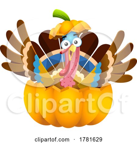 Cartoon Crazy Thanksgiving Turkey Bird in a Pumpkin by Hit Toon