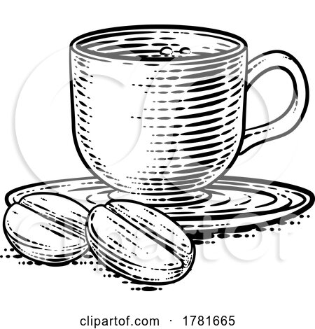 Coffee Beans and Cup Vintage Woodcut Illustration by AtStockIllustration