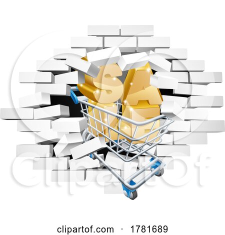 Sale Shopping Cart Breaking Wall by AtStockIllustration