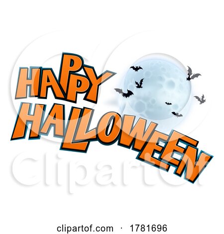 Halloween Background Bats and Moon Cartoon Sign by AtStockIllustration