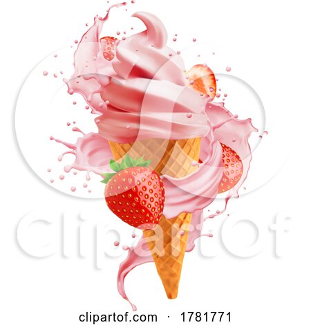 Strawberry Soft Serve Waffle Cone by Vector Tradition SM