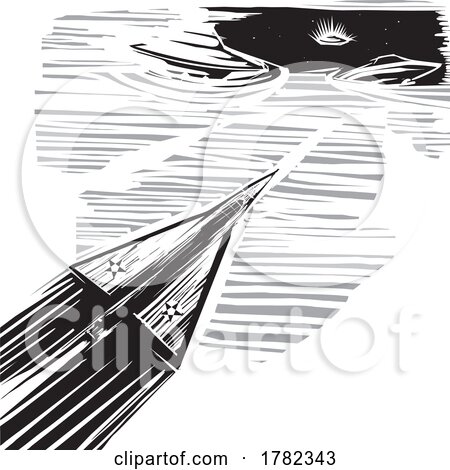 Woodcut Retro Jet and UFOs by xunantunich
