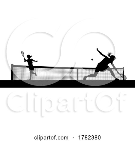 Tennis Women Playing Match Silhouette Players by AtStockIllustration