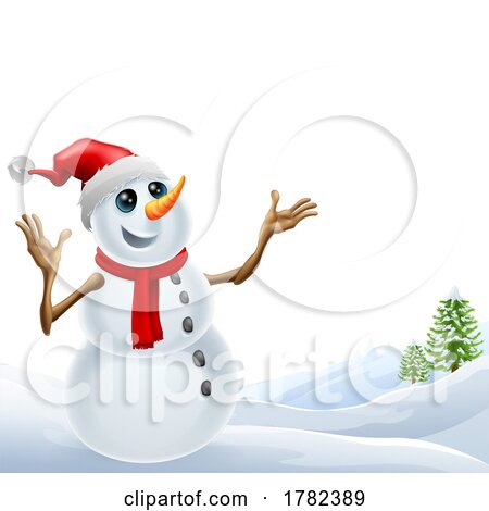 Snowman Christmas Snow Landscape Scene by AtStockIllustration