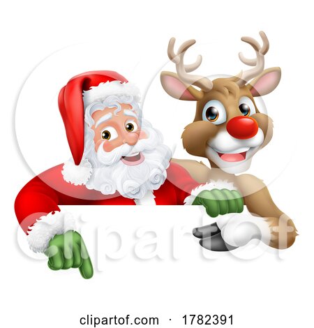 Santa Claus Father Christmas and Reindeer Sign by AtStockIllustration