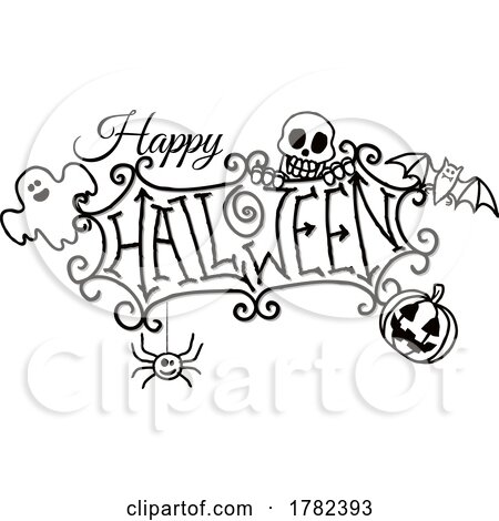 Happy Halloween Spooky Cartoon Sign Design by AtStockIllustration