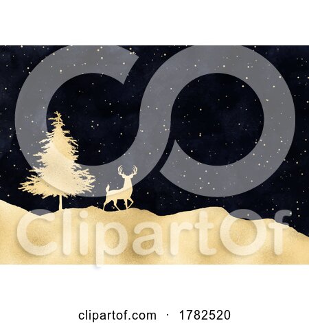 Christmas Background with Gold Deer and Tree by KJ Pargeter
