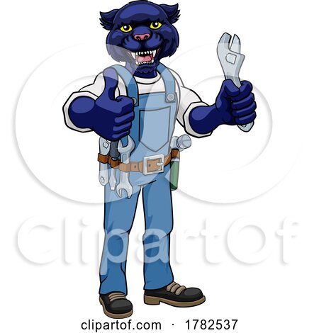 Panther Plumber or Mechanic Holding Spanner by AtStockIllustration