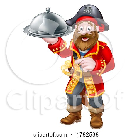 Pirate Captain Chef with Food Cloche Plate Platter by AtStockIllustration