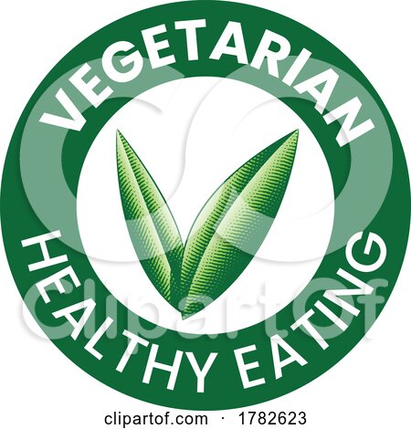 Vegetarian Healthy Eating Round Icon with Engraved Green Leaves by cidepix