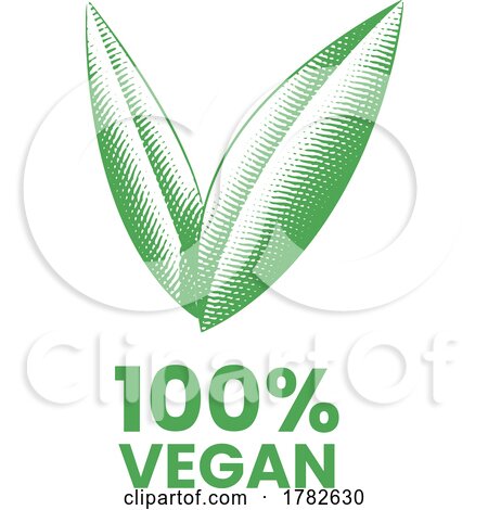%100 Vegan Icon with Engraved Green Leaves by cidepix