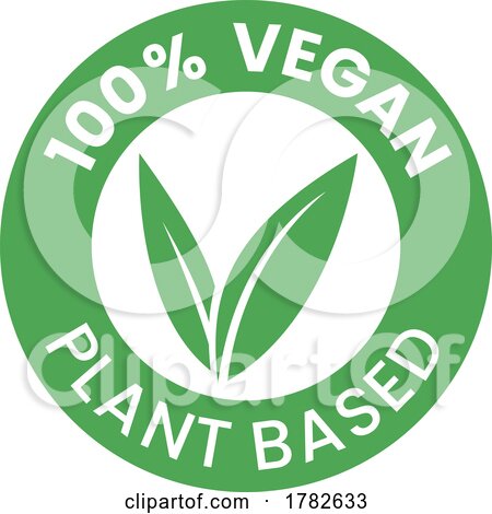 %100 Vegan Plant Based Round Icon with Green Leaves by cidepix