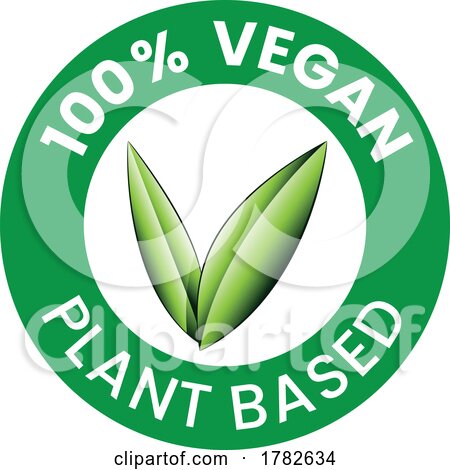%100 Vegan Plant Based Round Icon with Green Shaded Leaves by cidepix