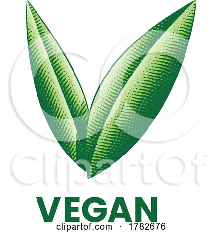 Vegan Icon with Green Engraved Leaves by cidepix