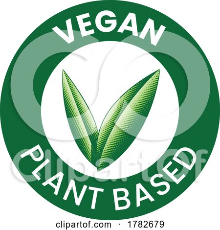 Vegan Plant Based Round Icon with Engraved Green Leaves by cidepix