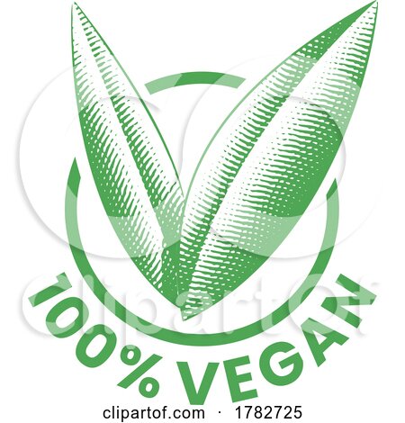 %100 Vegan Round Icon with Engraved Green Leaves - Icon 8 by cidepix