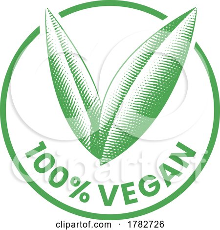 %100 Vegan Round Icon with Engraved Green Leaves - Icon 7 by cidepix