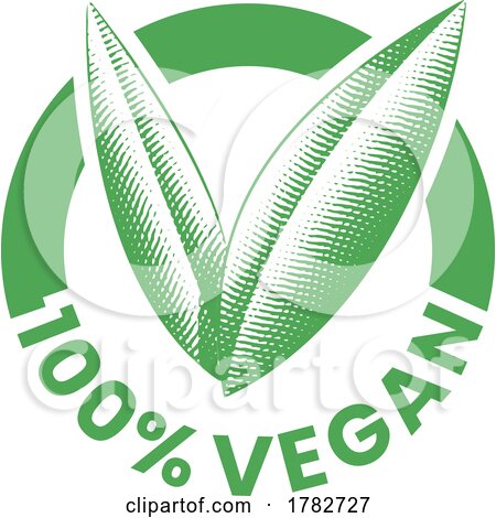 %100 Vegan Round Icon with Engraved Green Leaves - Icon 6 by cidepix