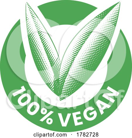 %100 Vegan Round Icon with Engraved Green Leaves - Icon 4 by cidepix