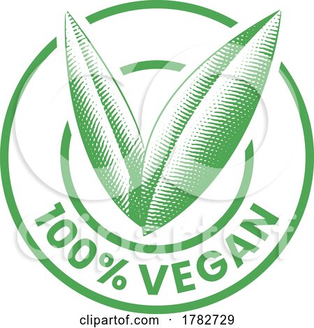 %100 Vegan Round Icon with Engraved Green Leaves - Icon 5 by cidepix