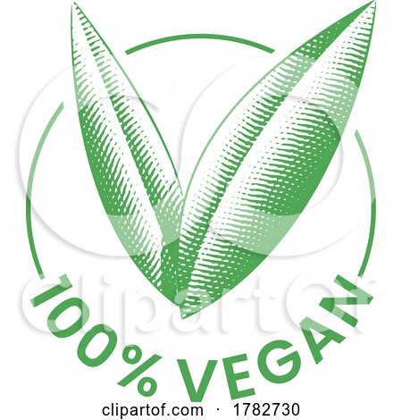 %100 Vegan Round Icon with Engraved Green Leaves - Icon 3 by cidepix
