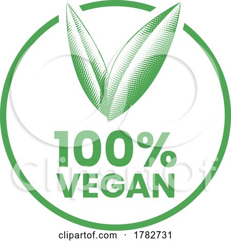 %100 Vegan Round Icon with Engraved Green Leaves - Icon 2 by cidepix