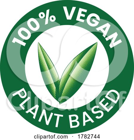 %100 Vegan Plant Based Round Icon with Engraved Green Leaves by cidepix