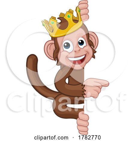 Monkey King Crown Cartoon Animal Pointing at Sign by AtStockIllustration