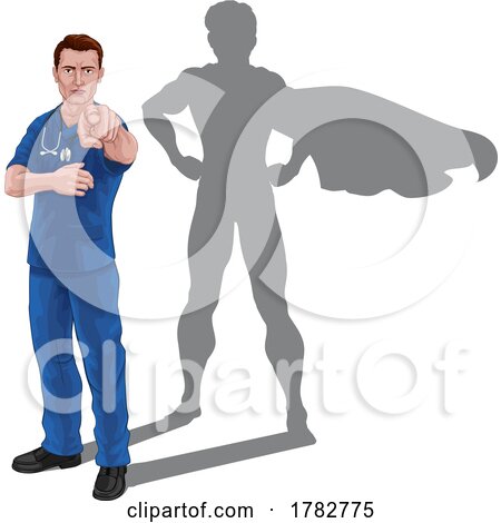 Superhero Nurse Doctor with Super Hero Shadow by AtStockIllustration