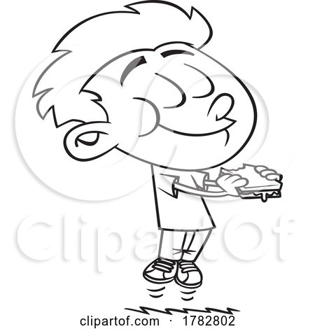 Cartoon Black and White Boy Enjoying a Delicious Sandwich by toonaday