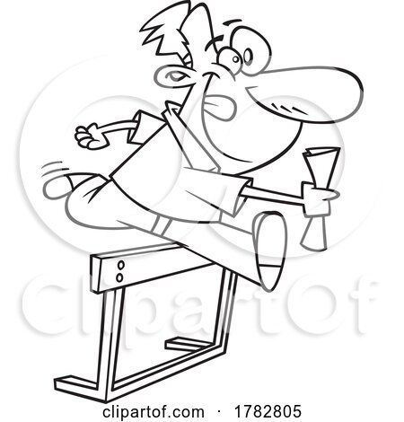 Cartoon Black and White Businessman Leaping a Hurdle by toonaday