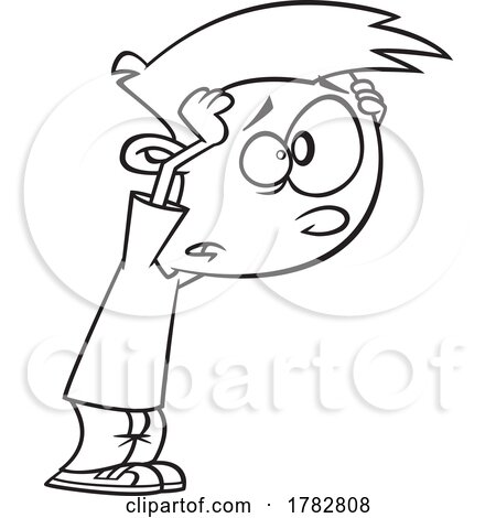 Cartoon Black and White Boy Looking Discombobulated by toonaday