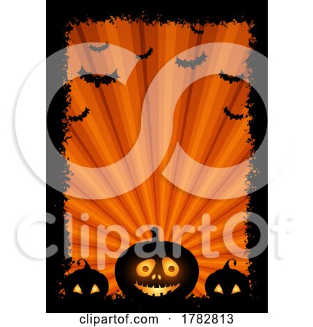 Halloween Background with Grunge Border and Jack O Lantern by KJ Pargeter