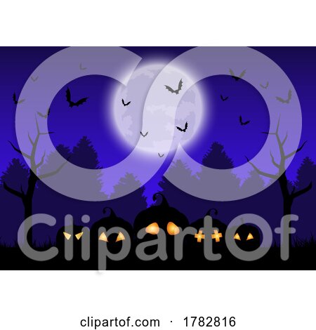 Halloween Background with Pumpkins in Spooky Landscape by KJ Pargeter