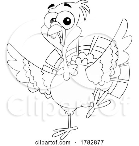 Cartoon Black and White Thanksgiving Turkey Bird Dancing by Hit Toon