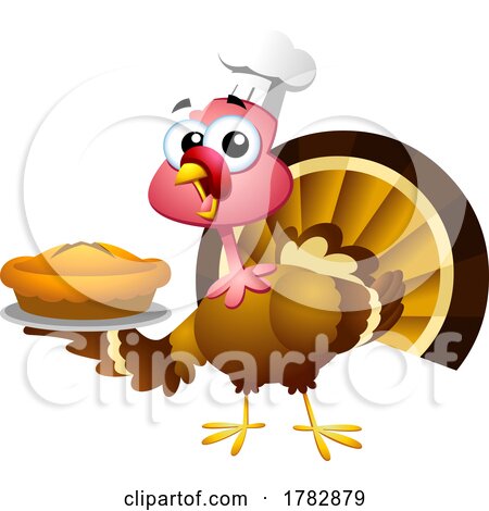 Cartoon Thanksgiving Turkey Bird Chef Holding a Pie by Hit Toon