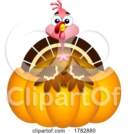 Cartoon Thanksgiving Turkey Bird in a Pumpkin by Hit Toon