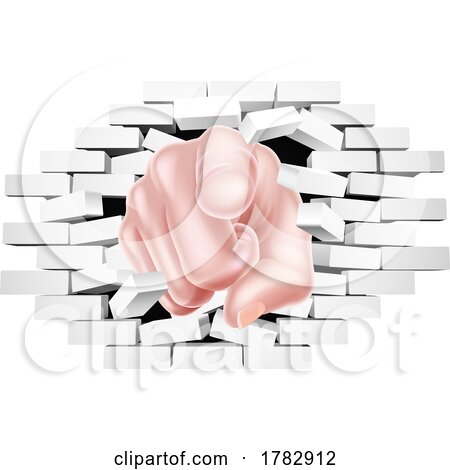 Pointing Hand Breaking White Brick Wall by AtStockIllustration