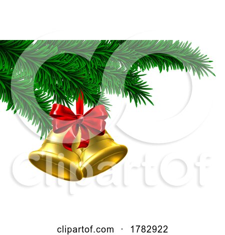 Christmas Tree Gold Bells Bow Ornament Design by AtStockIllustration