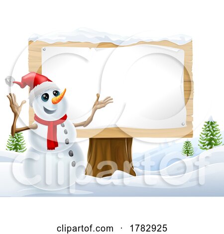 Snowman Christmas Snow Sign Landscape Scene by AtStockIllustration