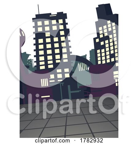 City Buildings Cartoon Pop Art Future Skyline by AtStockIllustration